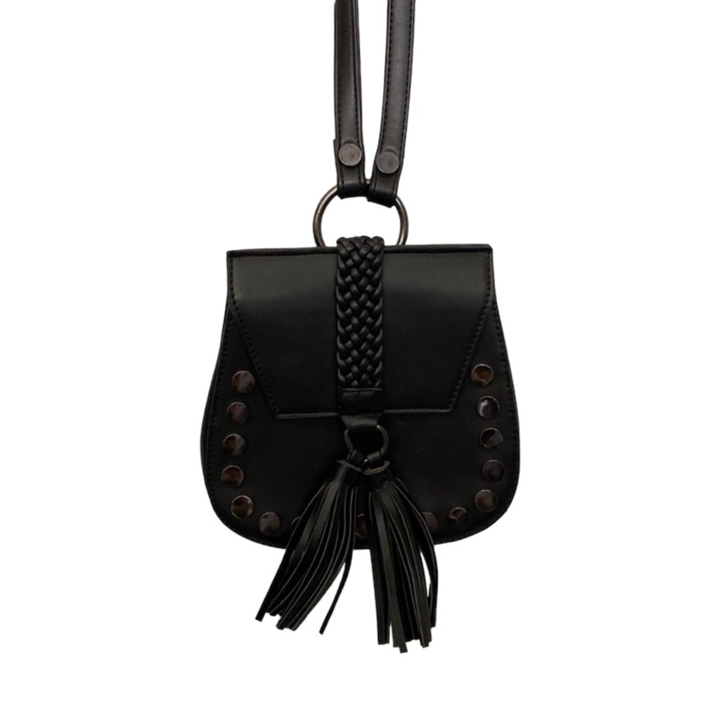Black crossbody Lione bag tassels, studs and braided